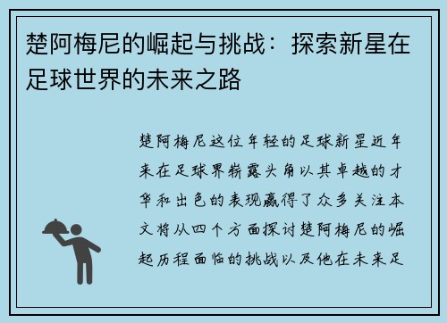 楚阿梅尼的崛起与挑战：探索新星在足球世界的未来之路